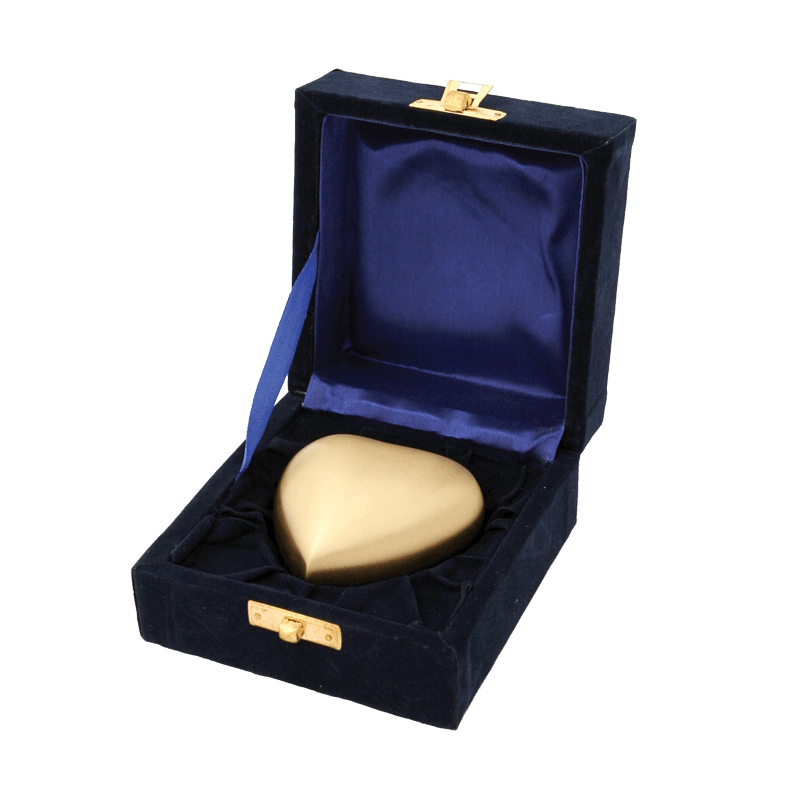 Brass Heart Keepsake Pet Cremation urn -Bronze, in presentation