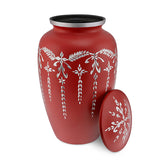 Flourish Metal Adult Cremation Urn for Ashes in Matt Red - Cherished Urns