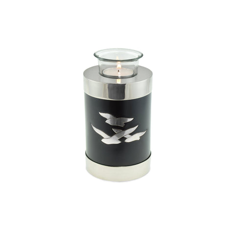 Going Home Black & Nickel Matt Tea Light Cremation Urn Keepsake - Cherished Urns