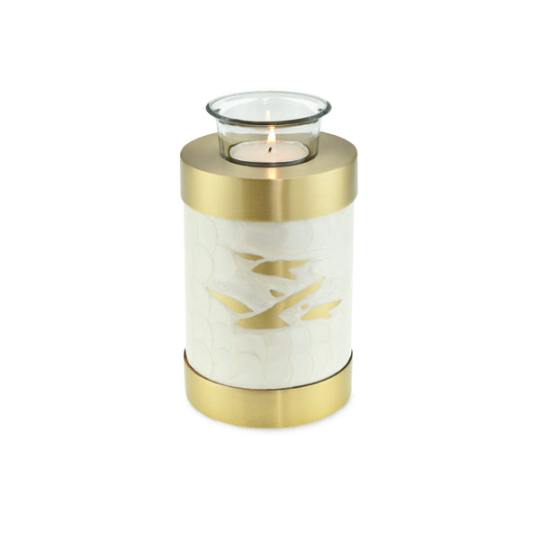Going Home White Pearl & Bronze Tea Light Cremation Urn Keepsake - Cherished Urns