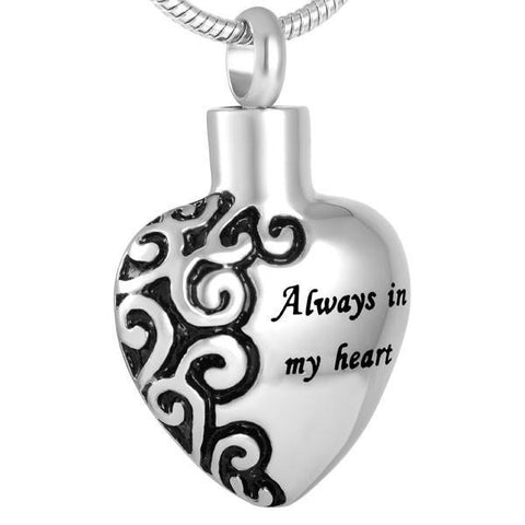 Always In My Heart Memorial Ash Keepsake Cremation Pendant - Cherished Urns