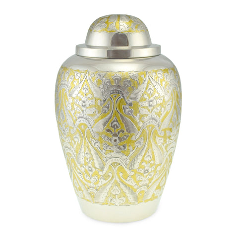 Clovelly Brass Adult Cremation Urn for Ashes in Gold & Silver - Cherished Urns