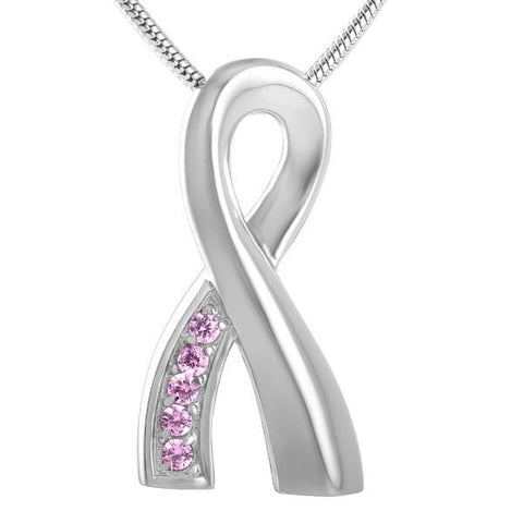 Silver Cross with Pink Crystals Memorial Ash Keepsake Cremation Pendant - Cherished Urns