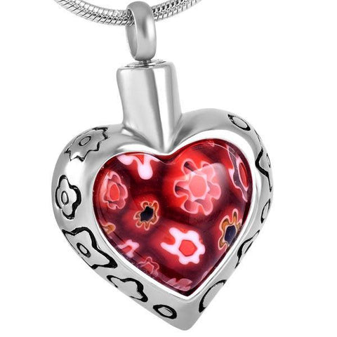 Red Glass Heart Memorial Ash Keepsake Cremation Pendant - Cherished Urns
