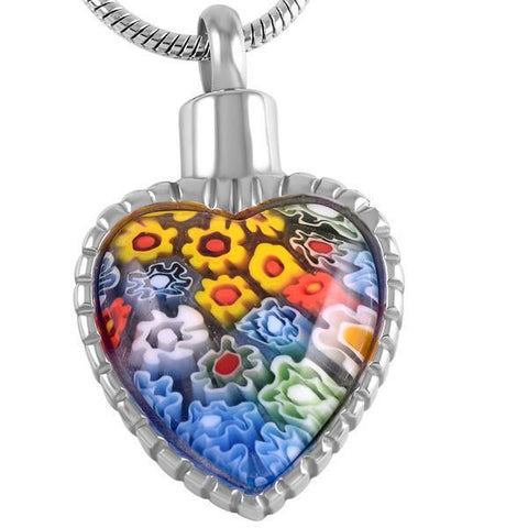 Glass Flower Heart Memorial Ash Keepsake Cremation Pendant - Cherished Urns