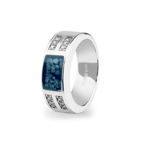 Unisex Oblong Memorial Ashes Ring with Fine Crystals - Cherished Urns