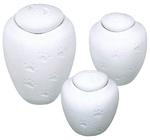 Oceane Quartz White Water-soluble Pet Urn with Paw Prints - Small - Cherished Urns