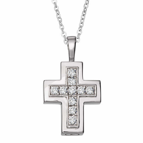 Self-fill Cross Cremation Ashes Pendant with Crystals - Cherished Urns
