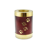 Paw Print Red/Brass Paw Print Tea Light Pet Cremation Urn - Cherished Urns