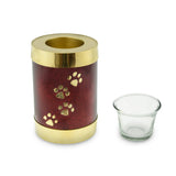 Paw Print Red/Brass Paw Print Tea Light Pet Cremation Urn - Cherished Urns