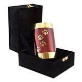 Paw Print Red/Brass Paw Print Tea Light Pet Cremation Urn - Cherished Urns