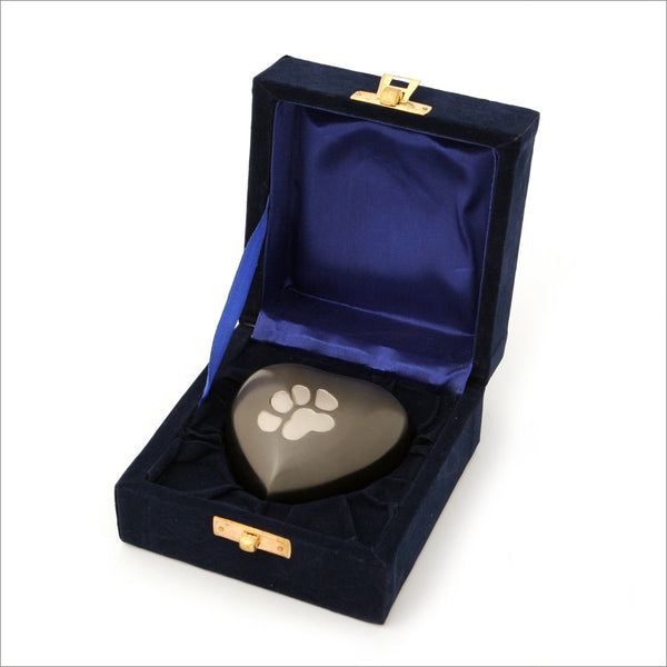 Brass Heart Keepsake Pet Urn with One Paw Print- 3-inches - Slate Grey, in Presentation Box - Cherished Urns
