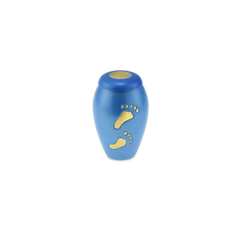 Footsteps Brass Child Keepsake / Miniature Urn in Blue - Cherished Urns