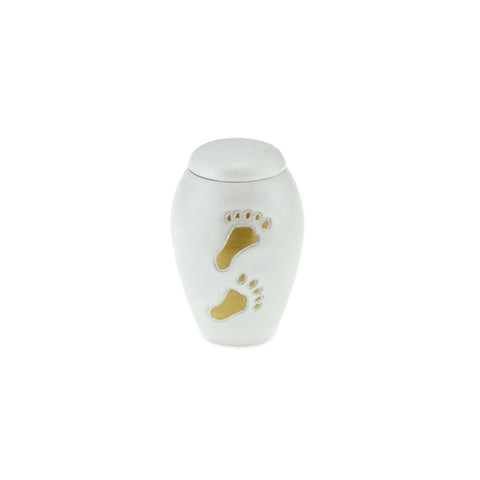 Footsteps Brass Child Keepsake / Miniature Urn in White - Cherished Urns