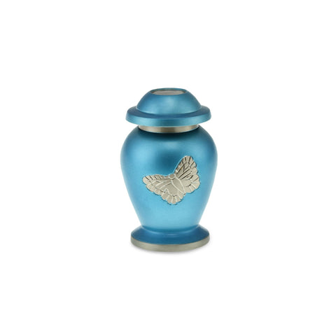 Butterfly Brass Adult Keepsake / Miniature Cremation Urn in Blue - Cherished Urns