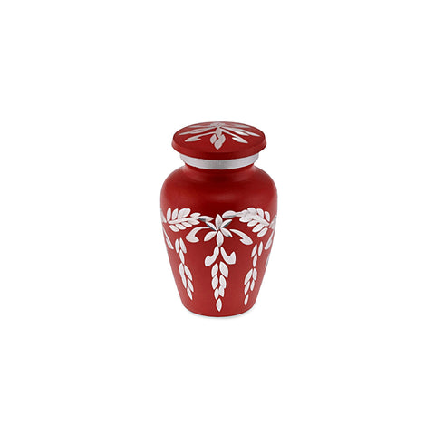 Flourish Metal Adult Keepsake / Miniature Cremation Urn for Ashes in Matt Red - Cherished Urns