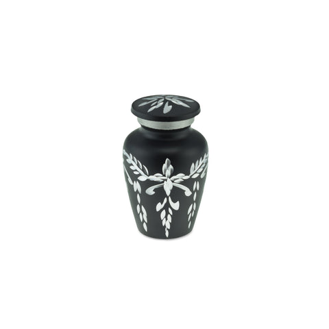 Flourish Metal Adult Keepsake / Miniature Cremation Urn for Ashes in Matt Black - Cherished Urns
