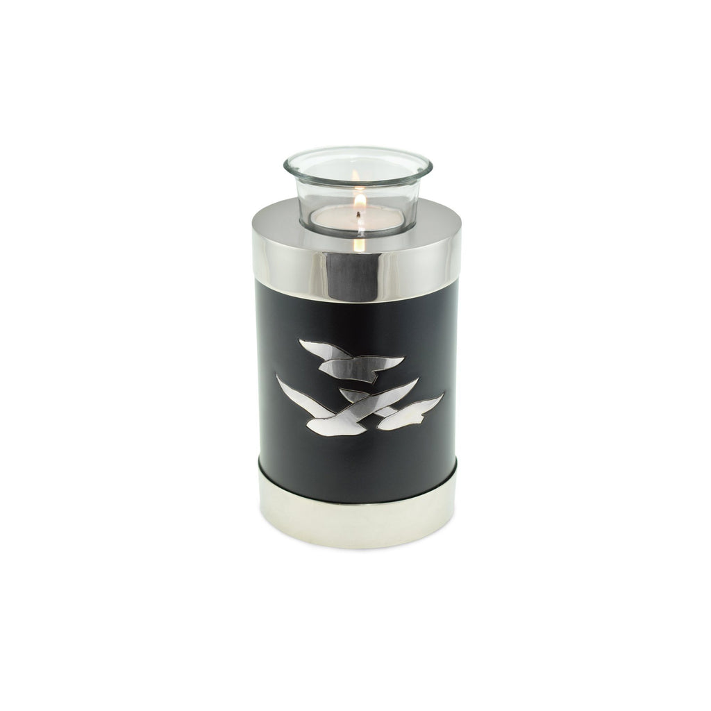 Going Home Black & Nickel Matt Tea Light Cremation Urn Keepsake - Cherished Urns