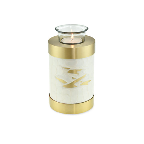 Going Home White Pearl & Bronze Tea Light Cremation Urn Keepsake - Cherished Urns