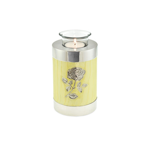 Bloom Yellow Patterned With Rose Tea Light Cremation Urn Keepsake - Cherished Urns