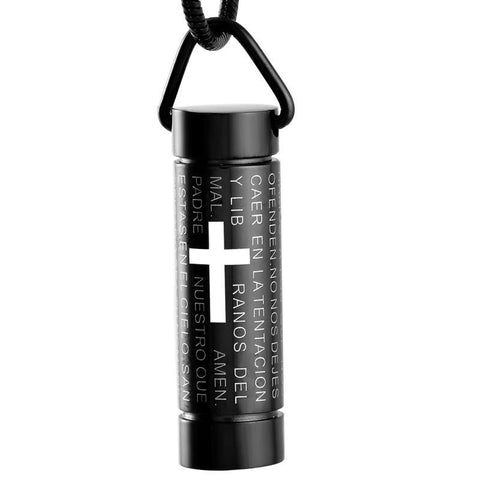Black Cylinder with Cross Memorial Ash Keepsake Cremation Pendant - Cherished Urns