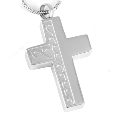 Silver Engraved Cross Memorial Ash Keepsake Cremation Pendant - Cherished Urns