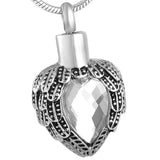 White Feather with Crystal Memorial Ash Keepsake Cremation Pendant - Cherished Urns