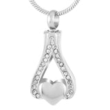 Crystals With Silver Heart Memorial Ash Keepsake Cremation Pendant - Cherished Urns
