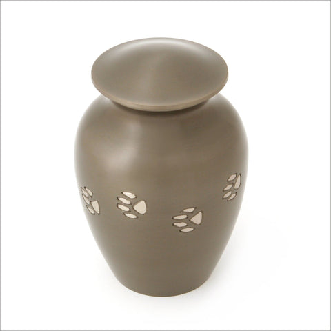 Brass Classic Pet Urn with Paw Prints on Slate finish - small - Cherished Urns