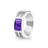 Unisex Oblong Memorial Ashes Ring with Fine Crystals - Cherished Urns