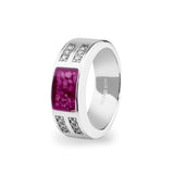 Unisex Oblong Memorial Ashes Ring with Fine Crystals - Cherished Urns
