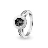 Ladies Round Halo Memorial Ashes Ring with Fine Crystals - Cherished Urns