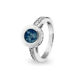 Ladies Round Halo Memorial Ashes Ring with Fine Crystals - Cherished Urns