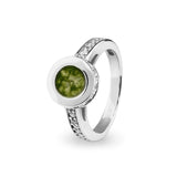 Ladies Round Halo Memorial Ashes Ring with Fine Crystals - Cherished Urns
