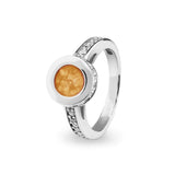 Ladies Round Halo Memorial Ashes Ring with Fine Crystals - Cherished Urns