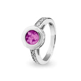 Ladies Round Halo Memorial Ashes Ring with Fine Crystals - Cherished Urns