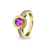 Ladies Round Halo Memorial Ashes Ring with Fine Crystals - Cherished Urns