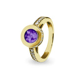 Ladies Round Halo Memorial Ashes Ring with Fine Crystals - Cherished Urns