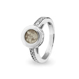 Ladies Round Halo Memorial Ashes Ring with Fine Crystals - Cherished Urns