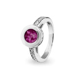 Ladies Round Halo Memorial Ashes Ring with Fine Crystals - Cherished Urns