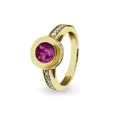 Ladies Round Halo Memorial Ashes Ring with Fine Crystals - Cherished Urns