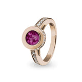 Ladies Round Halo Memorial Ashes Ring with Fine Crystals - Cherished Urns