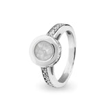 Ladies Round Halo Memorial Ashes Ring with Fine Crystals - Cherished Urns