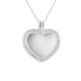 Large Heart Glass Locket Sterling Silver Cremation Ashes Locket With Fine Crystals - Cherished Urns
