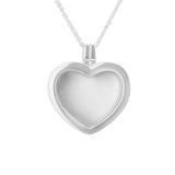 Large Heart Glass Locket Sterling Silver Cremation Ashes Locket With Fine Crystals - Cherished Urns