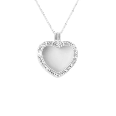 Small Heart Glass Locket Sterling Silver Cremation Ashes Locket With Fine Crystals - Cherished Urns