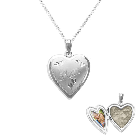 Mum Heart Shaped Sterling Silver Cremation Ashes Locket - Cherished Urns