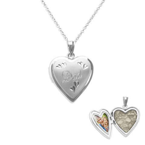 Dad Heart Shaped Sterling Silver Cremation Ashes Locket - Cherished Urns