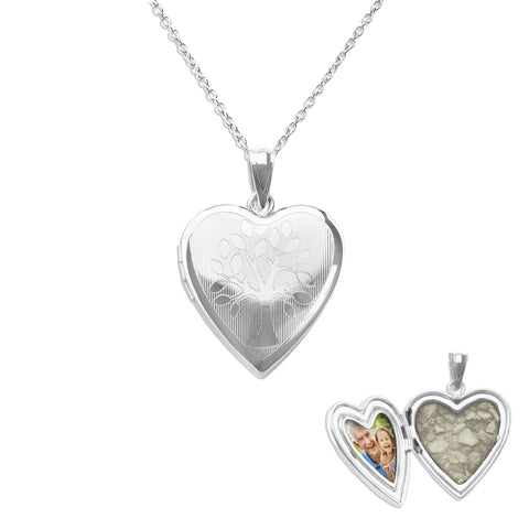 Tree of Life Heart Shaped Sterling Silver Cremation Ashes Locket - Cherished Urns