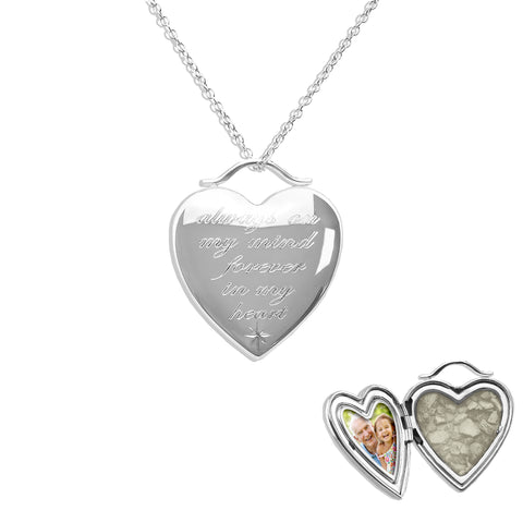 Always On My Mind Heart Shaped Sterling Silver Cremation Ashes Locket - Cherished Urns